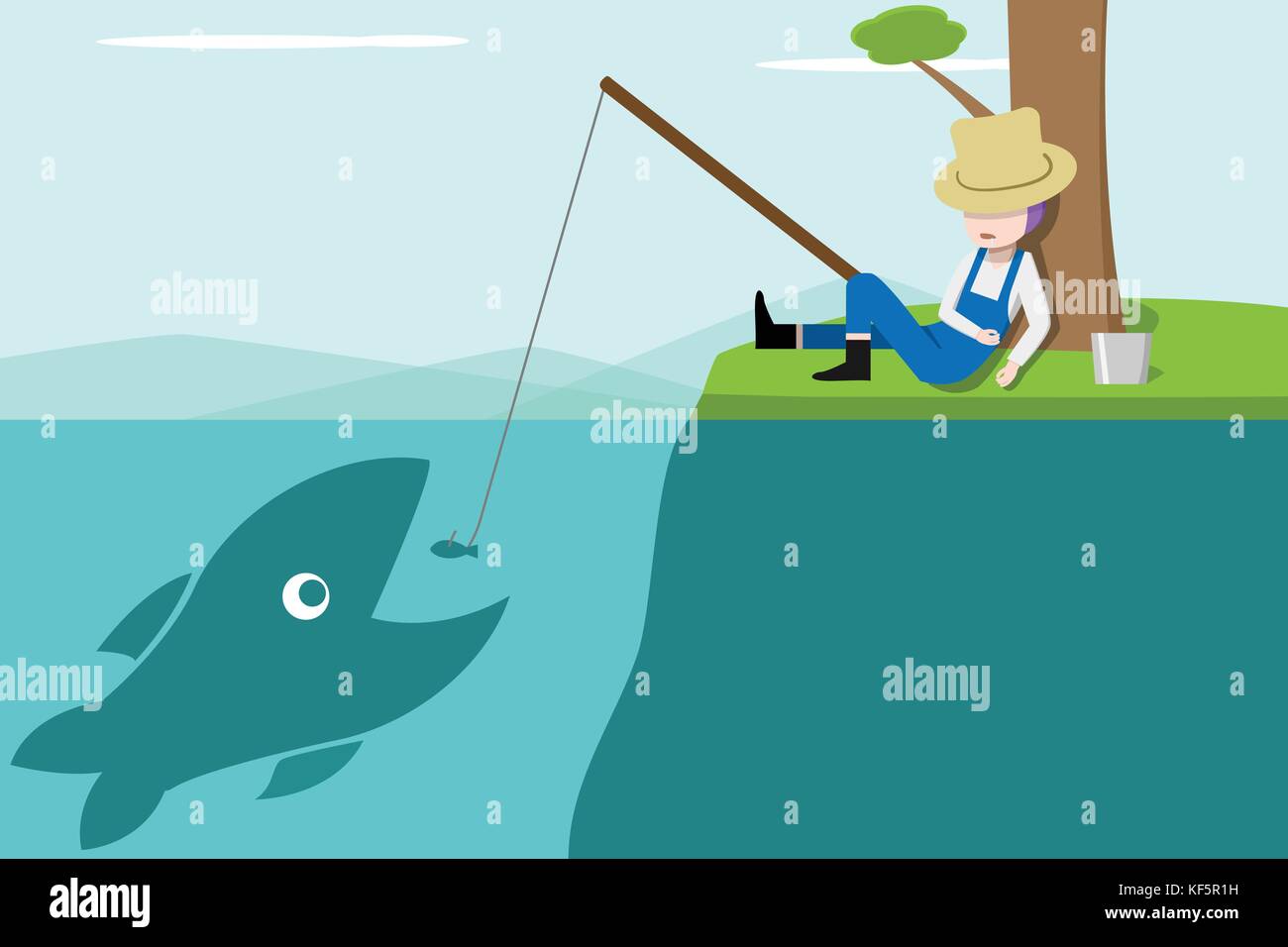 Sleeping fisherman losing chance to get big fish, vector Stock Vector Image  & Art - Alamy