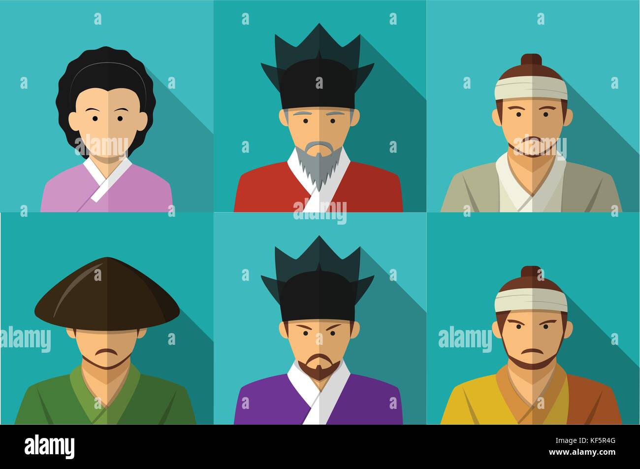Portrait of Korean people in Traditional costume, vector Stock Vector