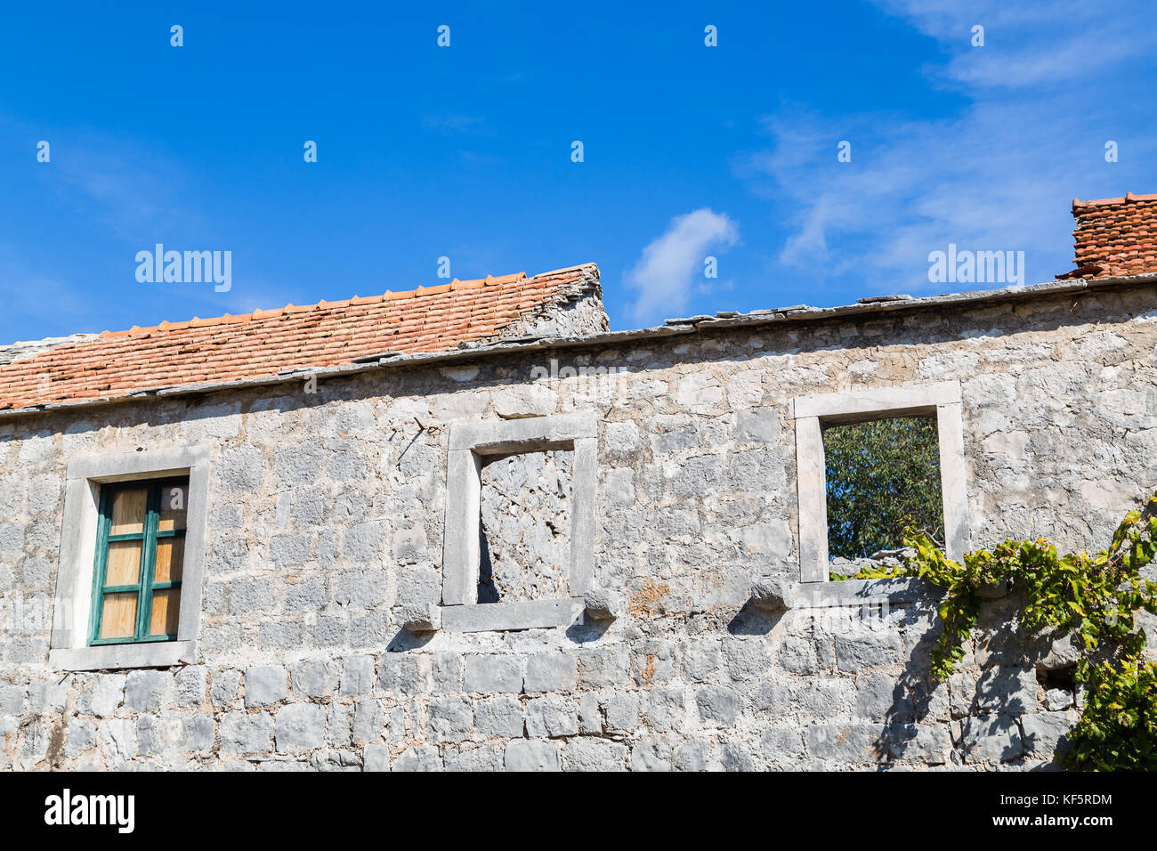 Donja Nakovana is one of two villages in the area which have been twice abandoned by locals.  The village was burned down in WW2 by an Italian Fascist Stock Photo