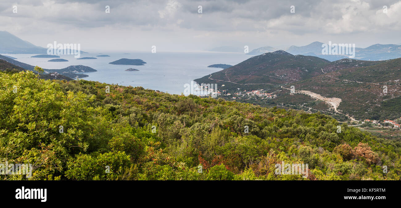 A multiple image panorama of Brijesta, a small town in the Maloston bay ...