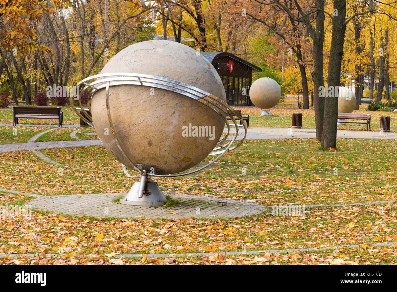 mock globe against the background of autumn Stock Photo