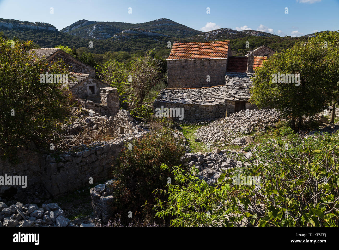 Donja Nakovana is one of two villages in the area which have been twice abandoned by locals.  The village was burned down in WW2 by an Italian Fascist Stock Photo
