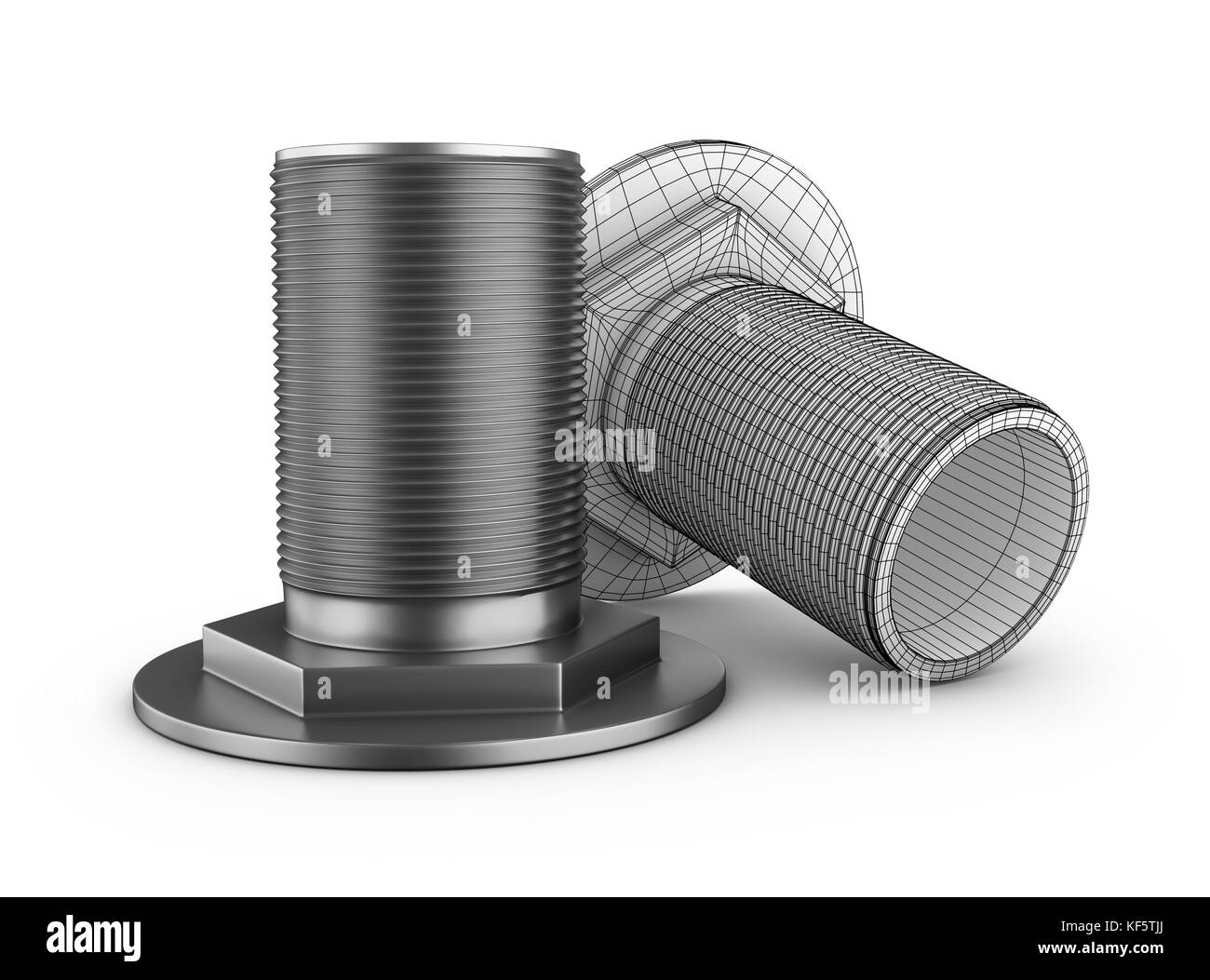 Two branch pipes with thread on a white background. 3d rendering. Stock Photo