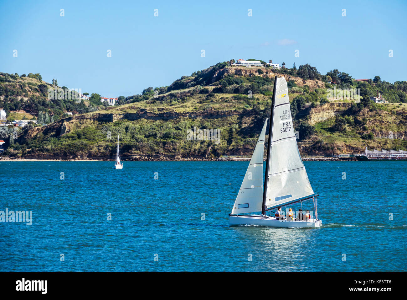 Lisbon Portugal,Belem,Tagus River,sailboat,sailing,view,Porto Brandao,Hispanic,immigrant immigrants,Portuguese,PT170630142 Stock Photo