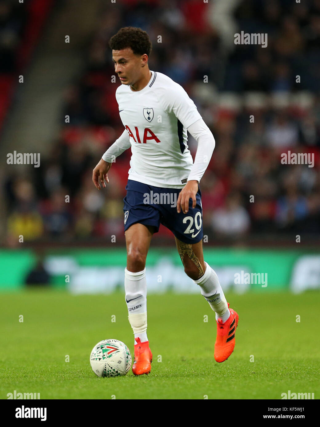 Tottenham Hotspur's Dele Alli during the Carabao Cup, Fourth Round match at Wembley, London. PRESS ASSOCIATION Photo. Picture date: Wednesday October 25, 2017. See PA story SOCCER Tottenham. Photo credit should read: Steven Paston/PA Wire. RESTRICTIONS: No use with unauthorised audio, video, data, fixture lists, club/league logos or 'live' services. Online in-match use limited to 75 images, no video emulation. No use in betting, games or single club/league/player publications. Stock Photo