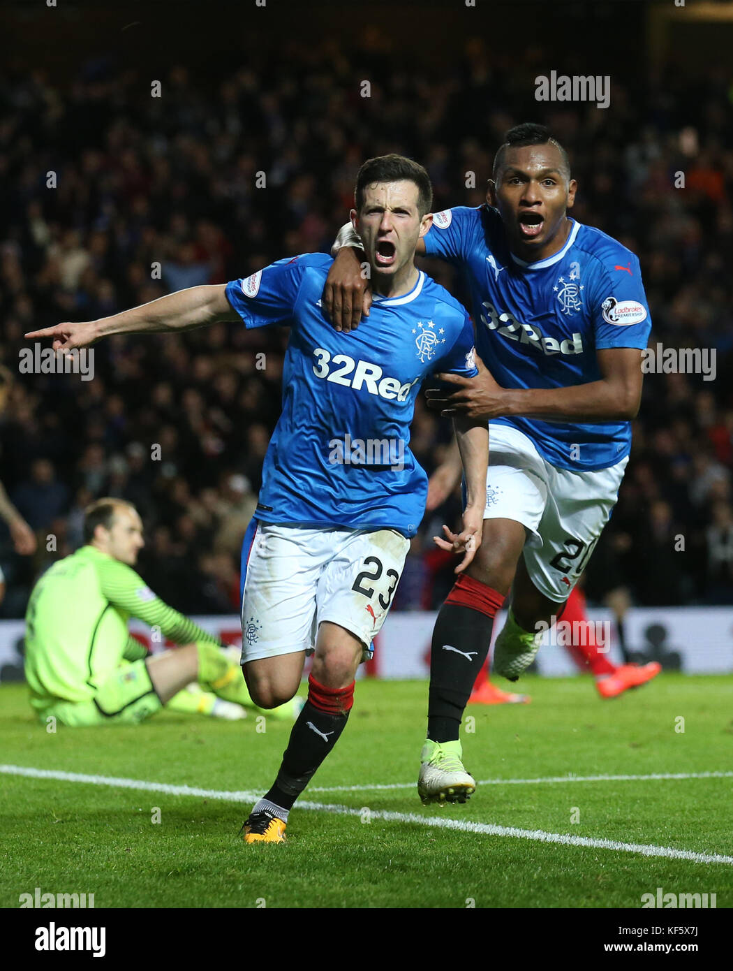 Jason Scotland Rangers Rangers Jason Holt (left) celebrates scoring his side's first goal of ...