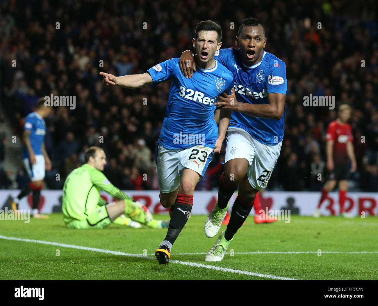 Jason Scotland Rangers Rangers Jason Holt (left) celebrates scoring his side's first goal of ...