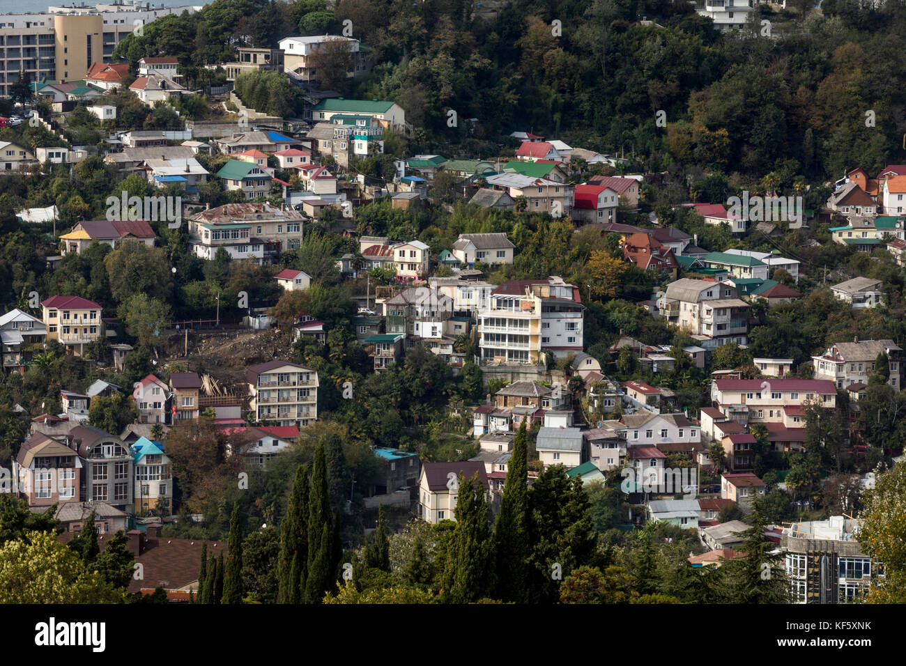 Aerial view of apartment buildings in central Sochi city, Russia Stock ...