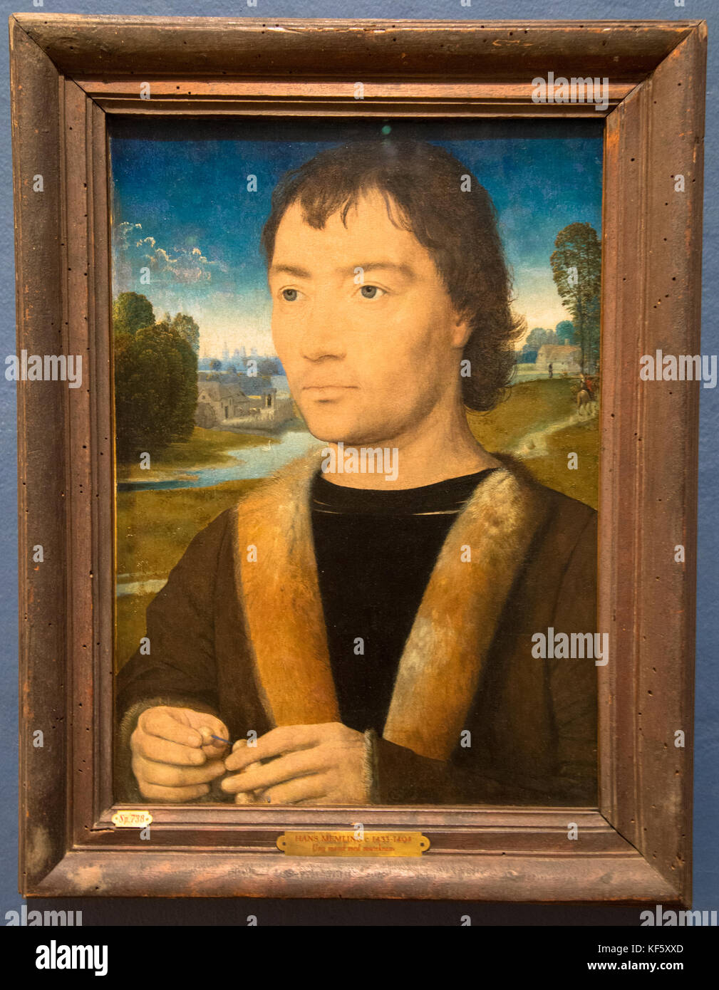 'portrait of a young man with rosary' from Hans Memling Stock Photo