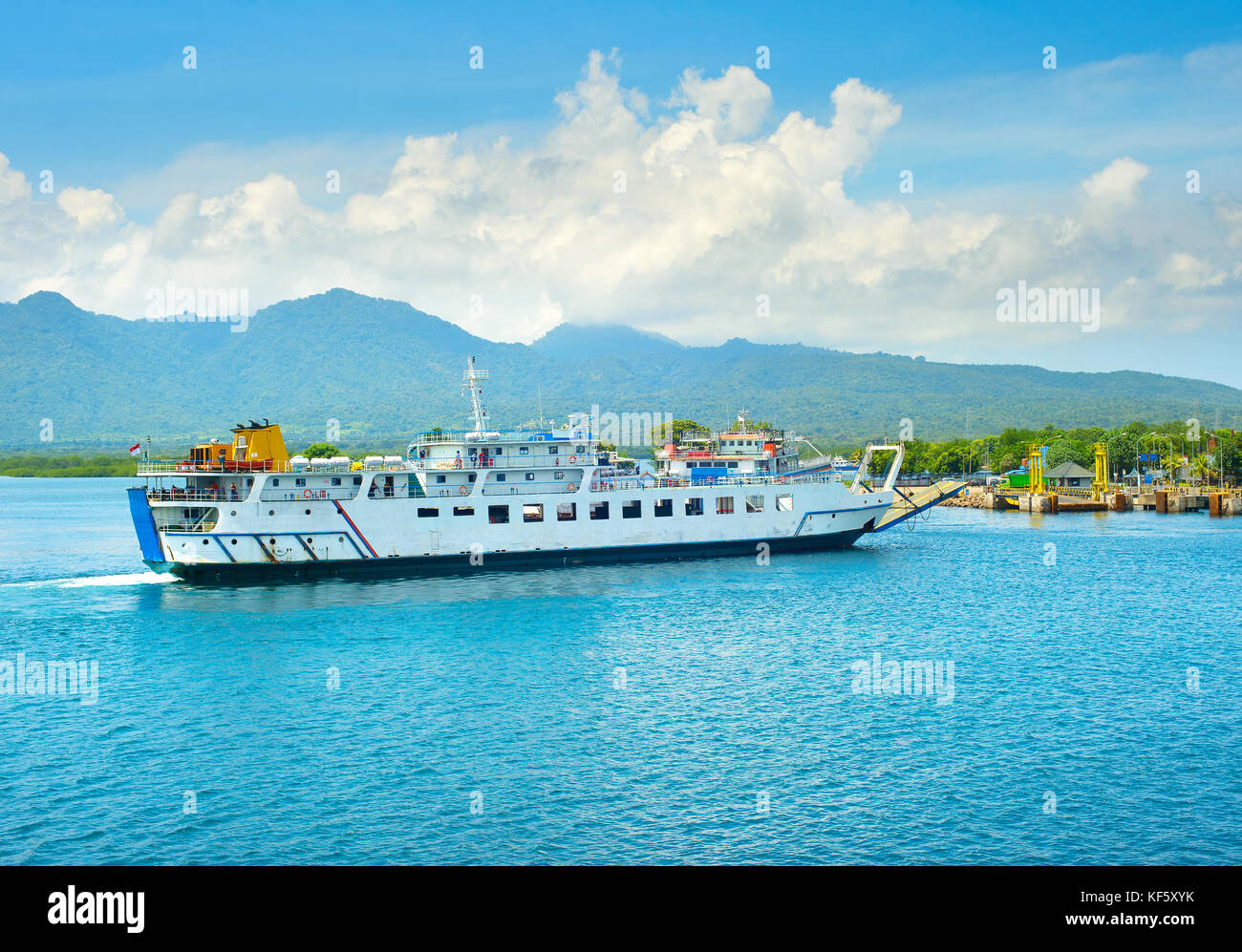 Ferry boat from Bali isalnd to Java island. Indonesia Stock Photo