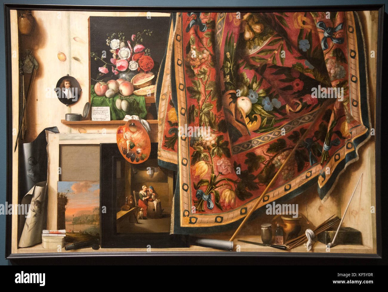 'trompe l'oeil. A cabinet in the artists studio.' from Cornelius Norbertus Gijsbrechts Stock Photo