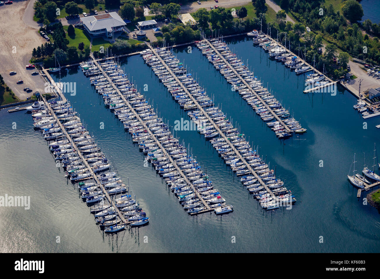 Aerial view of rows of boats at the Etobicoke Yacht Club Stock Photo