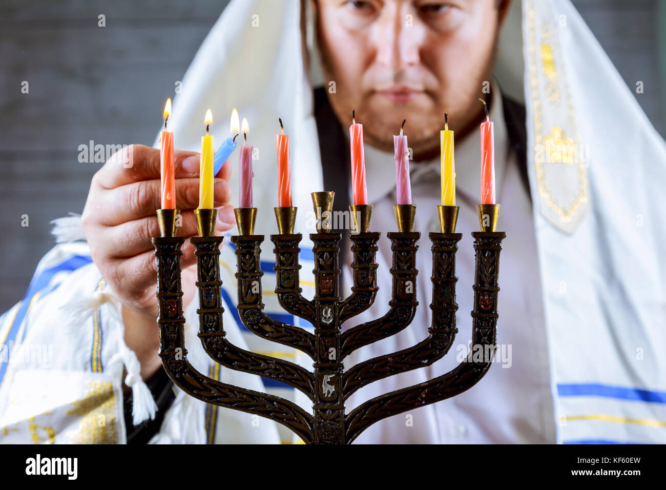 Hanukkah, a Jewish celebration. Candles burning in the menorah, Hanukka