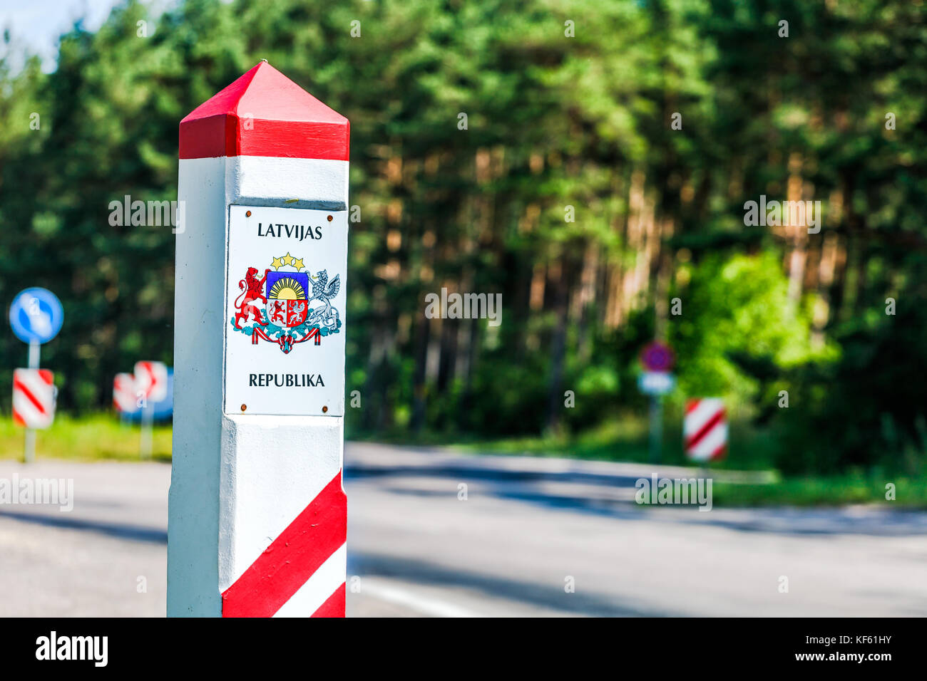 Latvia country border sign Stock Photo