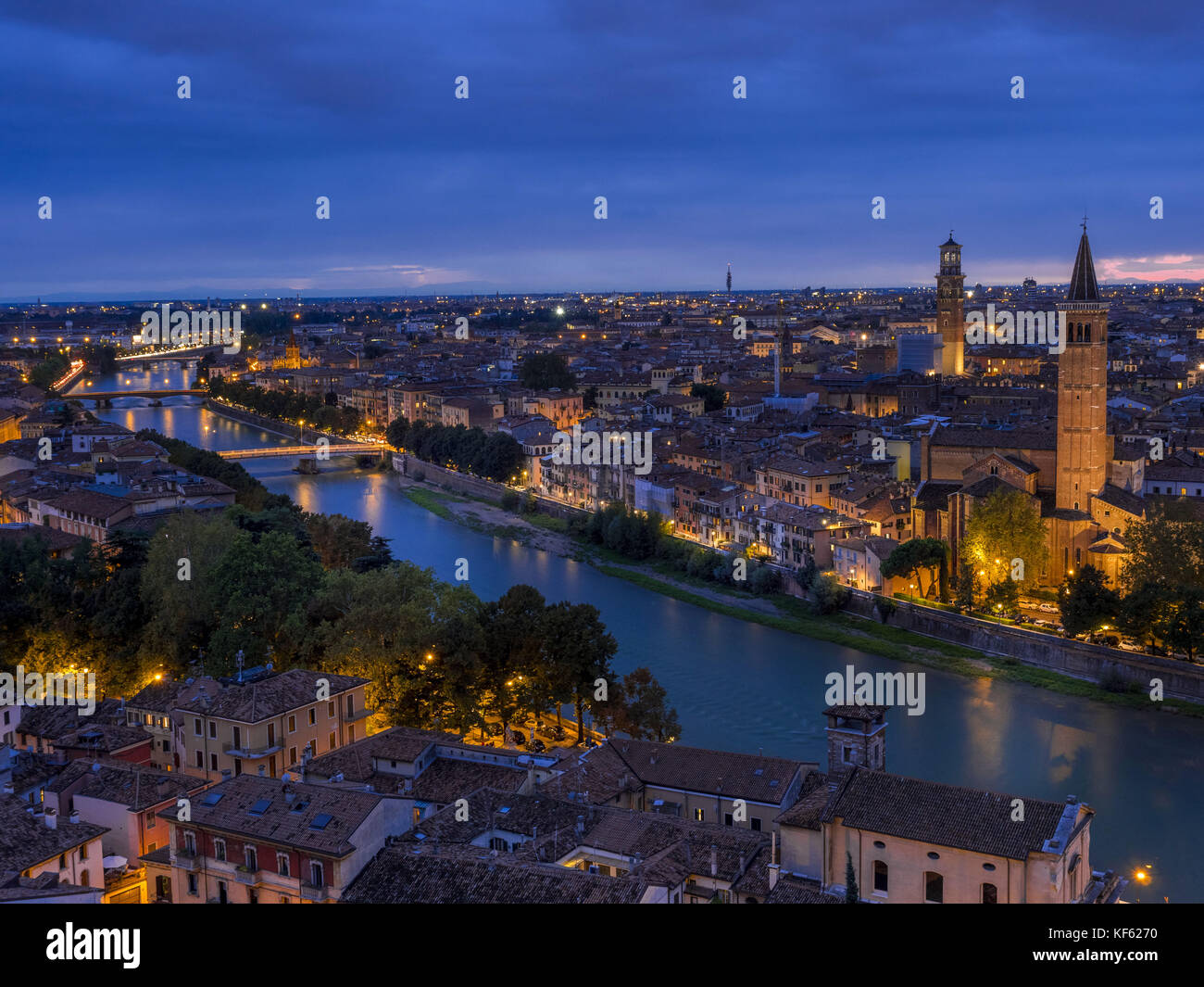 View of Verona by night, Italy Stock Photo - Alamy
