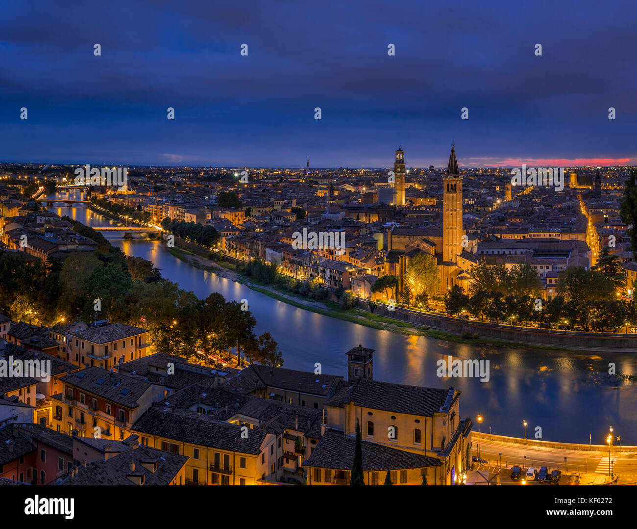 View of Verona by night, Italy Stock Photo - Alamy