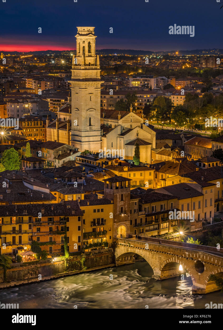 View of Verona by night, Italy Stock Photo - Alamy