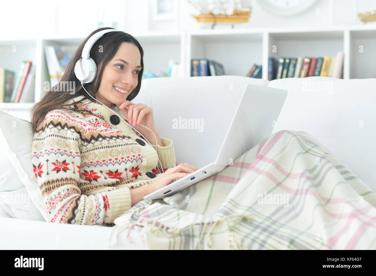 young woman using laptop Stock Photo - Alamy