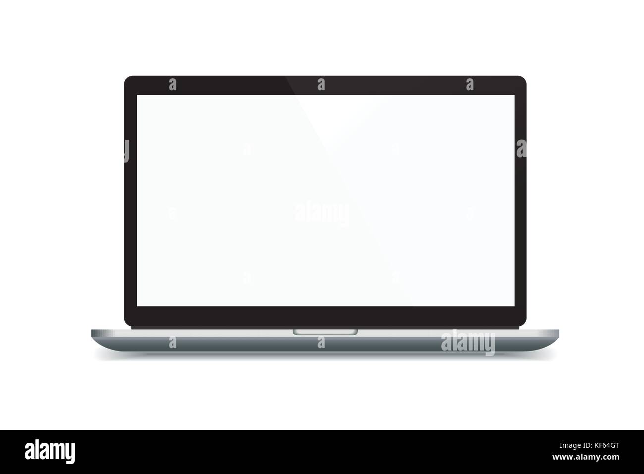 Realistic vector illustration of metal black and silver laptop with open blank display isolated on white background Stock Vector