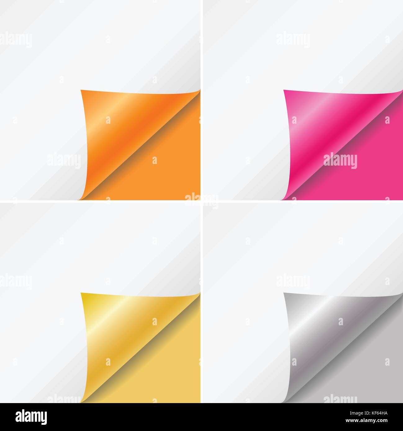 Set of colorful vector paper curled corners isolated on colorful background Stock Vector