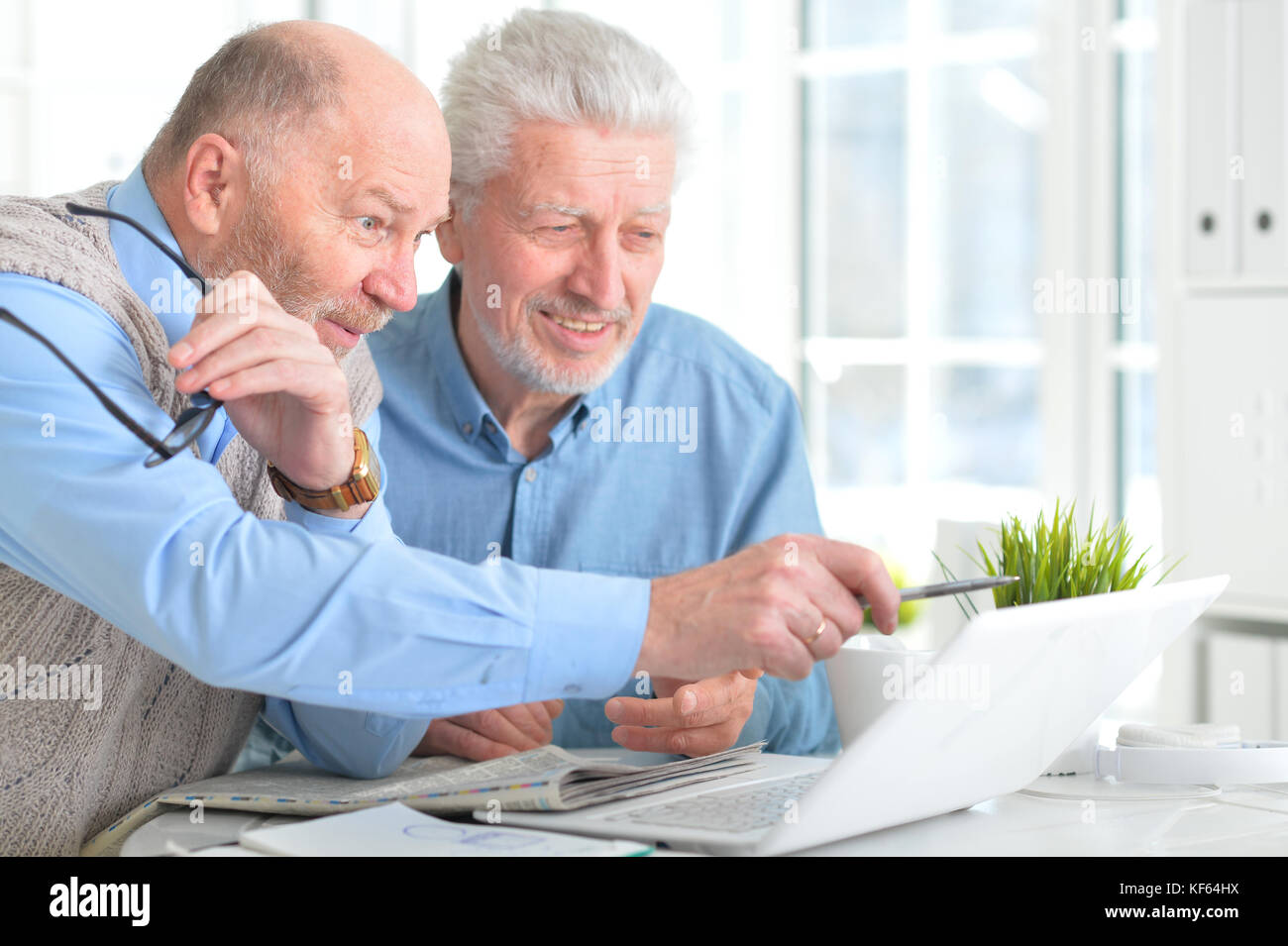 men working on laptop Stock Photo