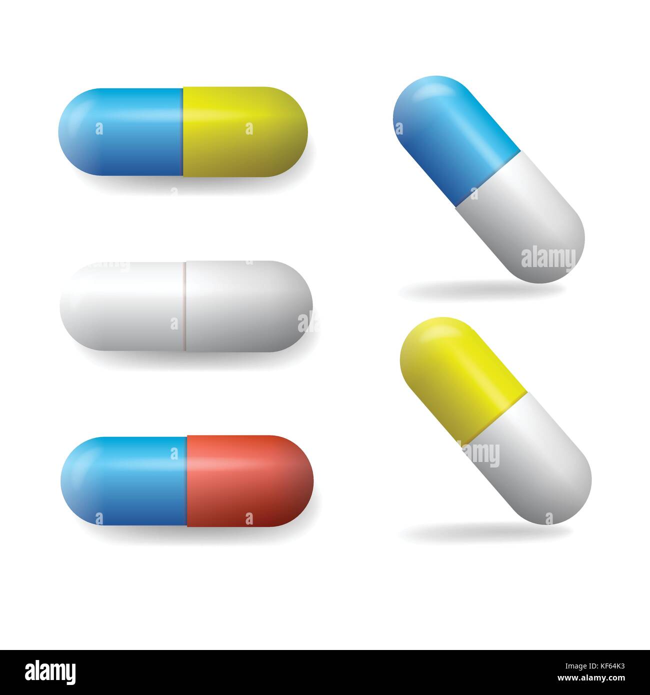 Set of vector colored capsules of medicines and pills isolated on white background Stock Vector