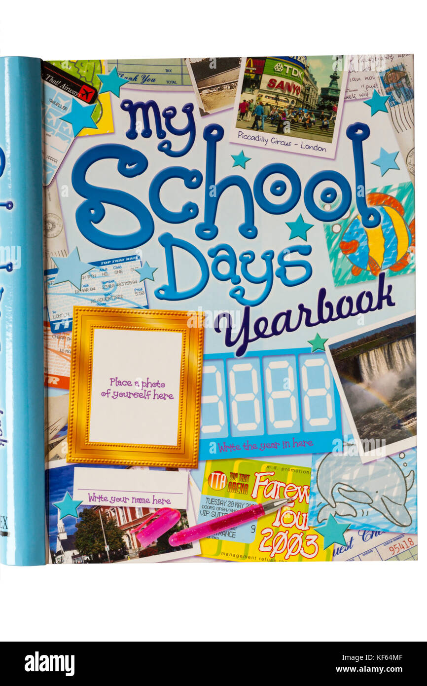 My School Days yearbook set on white background Stock Photo - Alamy