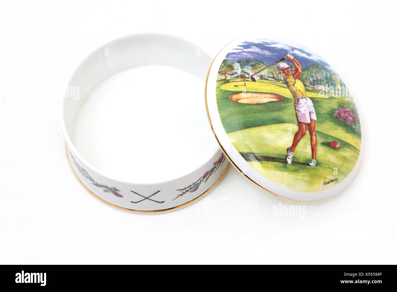 Fine Bone China Bon Bon Dish Classic Golf Collection Designed by Martin Groves Stock Photo