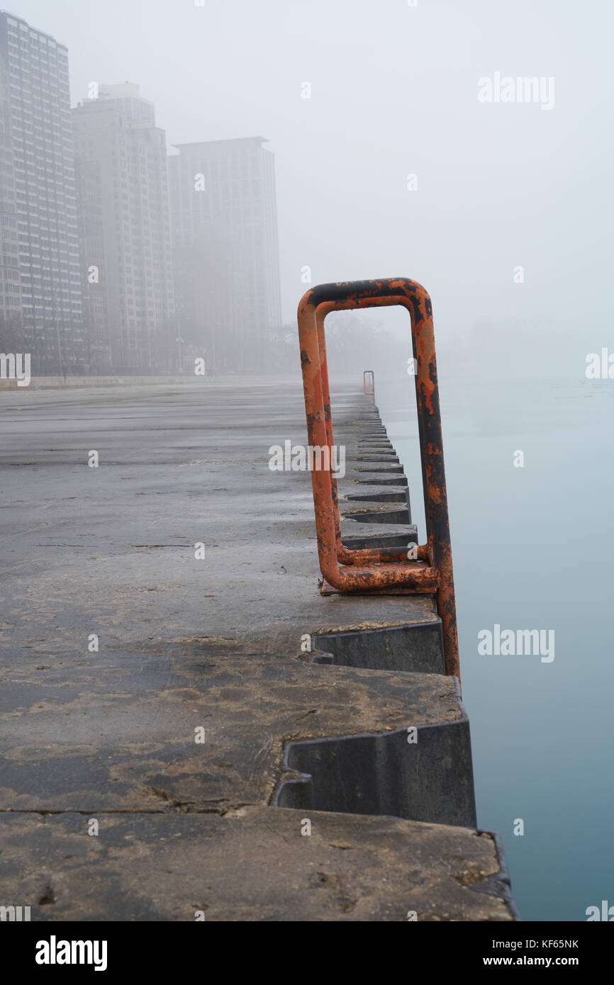 low angle view of orange ladder along the Chicago lakefront Stock Photo