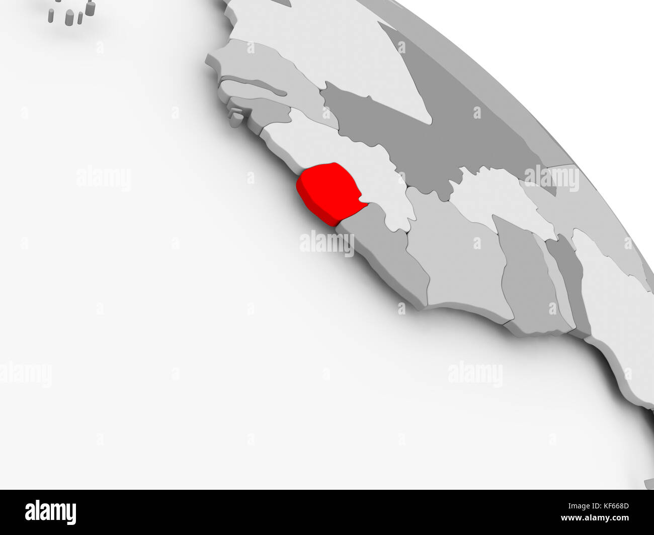 3D render of Sierra Leone in red on grey political globe. 3D ...