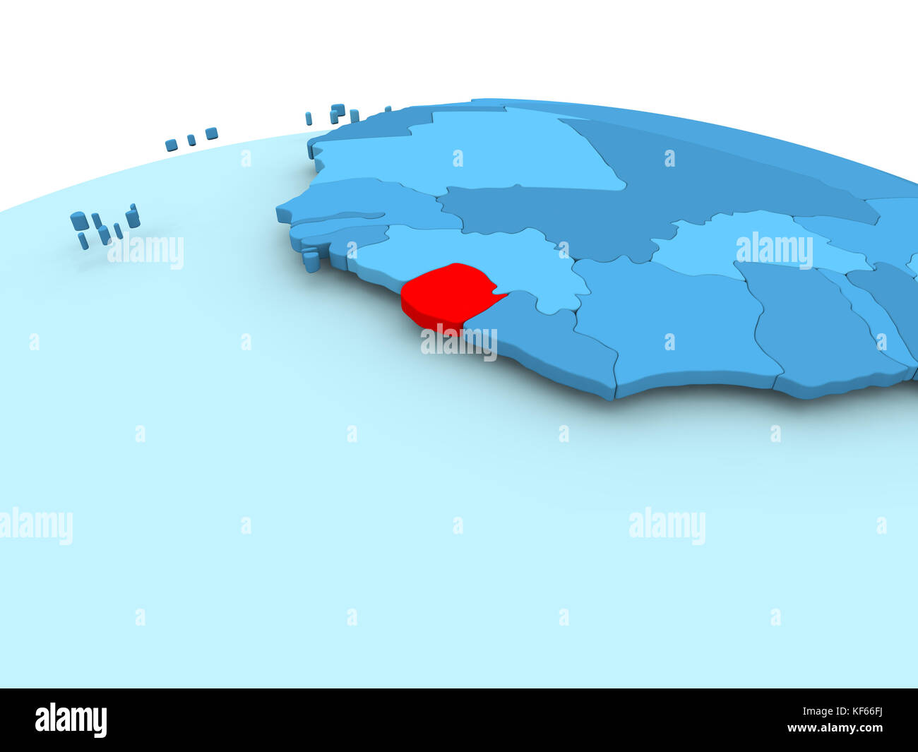 Map of Sierra Leone in red on blue political globe. 3D illustration ...