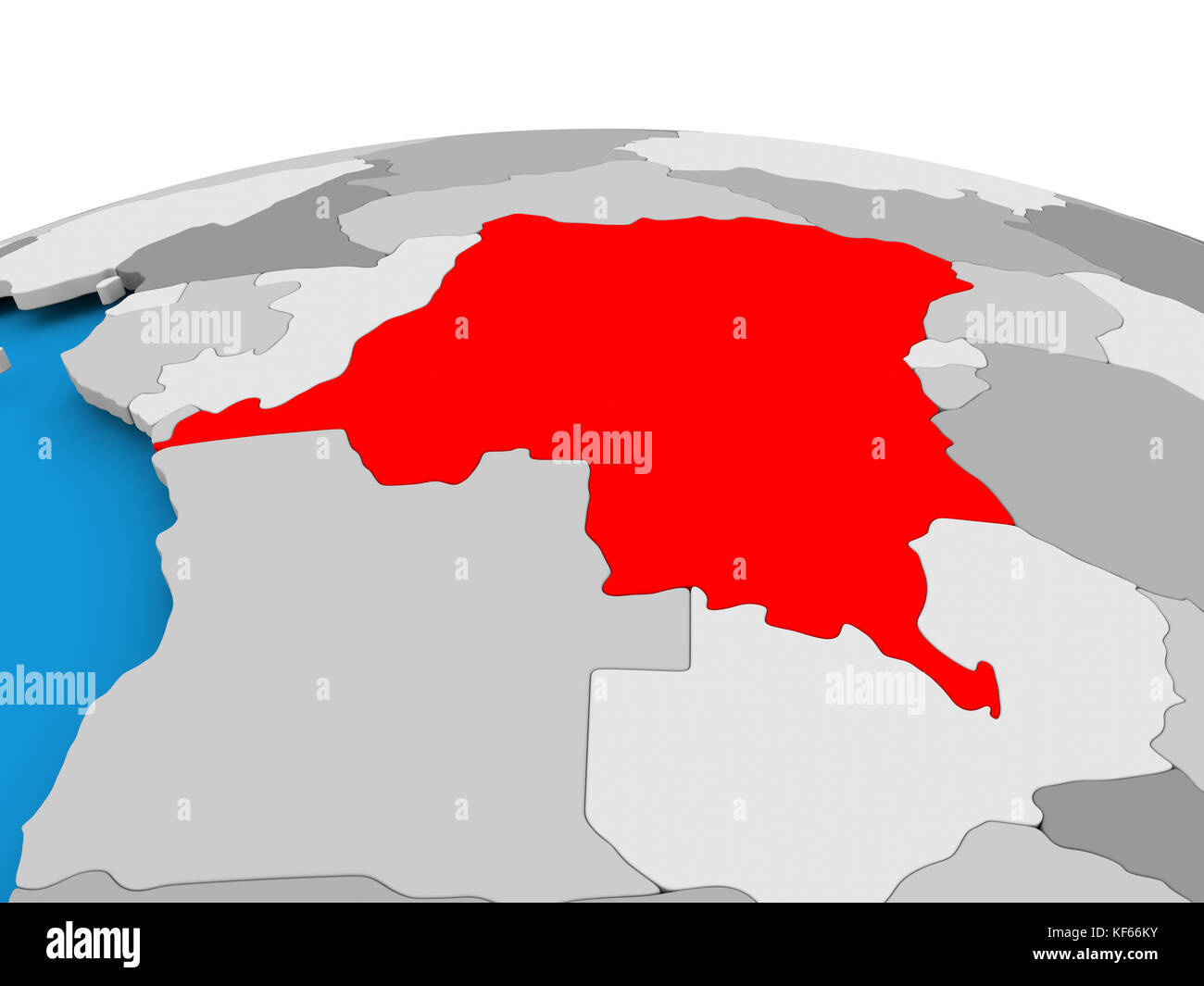 Democratic Republic of Congo highlighted in red on political globe. 3D ...