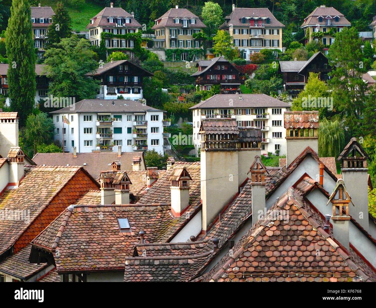 Rooftops And Tiny Decorative Chimney Caps Shaped Like Chalets In