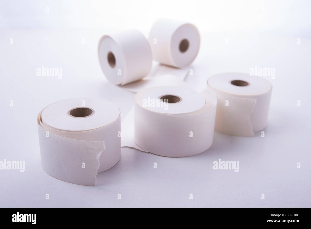 Rolls of paper for office use such as calculators and cashiers Stock Photo