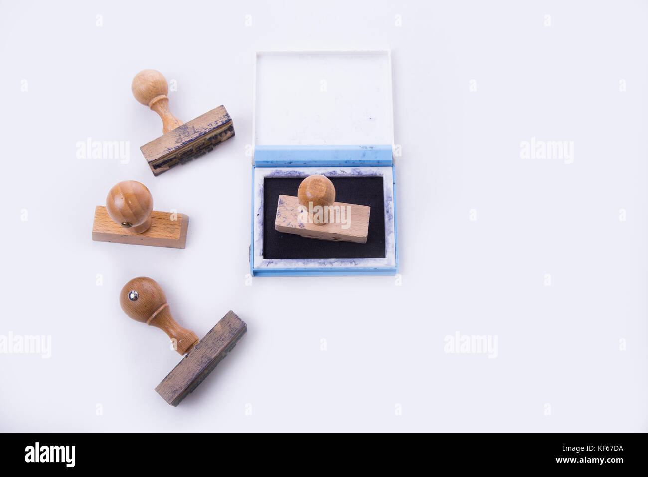 Old rubber stamps with the pad on white background Stock Photo Alamy