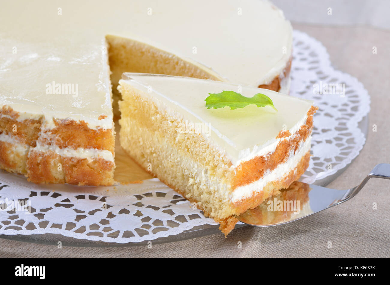 Low calorie fancy cake with yogurt and cream cheese, decorated with
