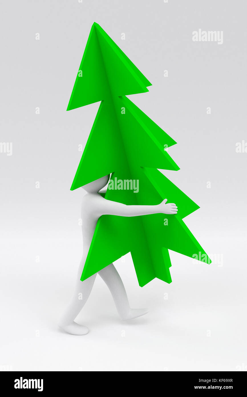 3d man carrying Christmas tree, 3d rendering Stock Photo Alamy