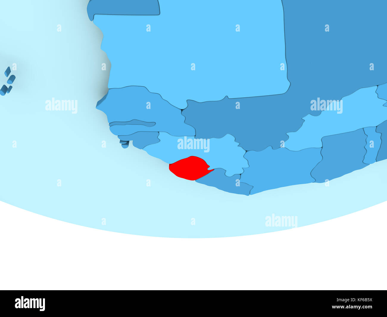 Illustration of Sierra Leone highlighted in red on blue globe. 3D ...