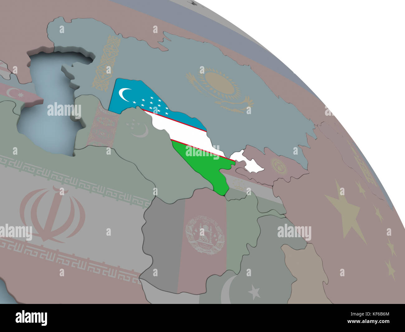 Illustration of Uzbekistan on political globe with embedded flags. 3D ...