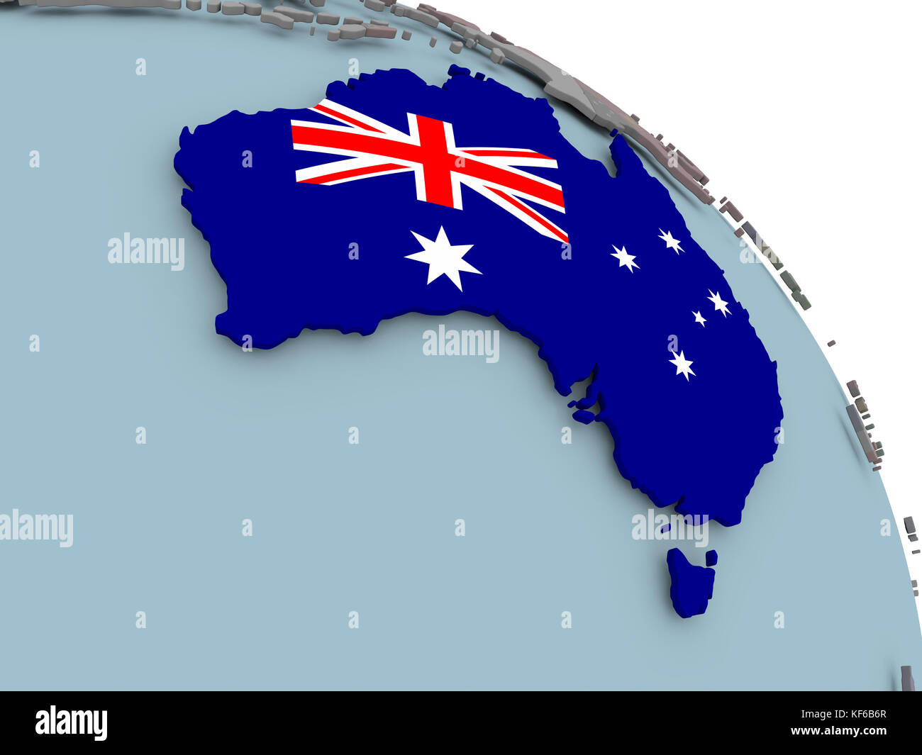 Illustration of Australia on political globe with embedded flags. 3D ...