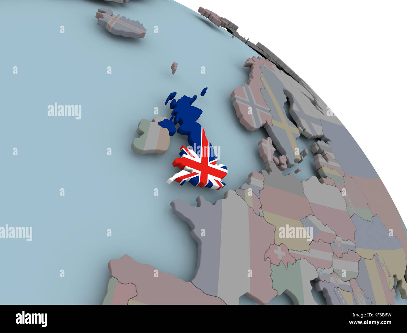 Illustration of United Kingdom on political globe with embedded flags ...