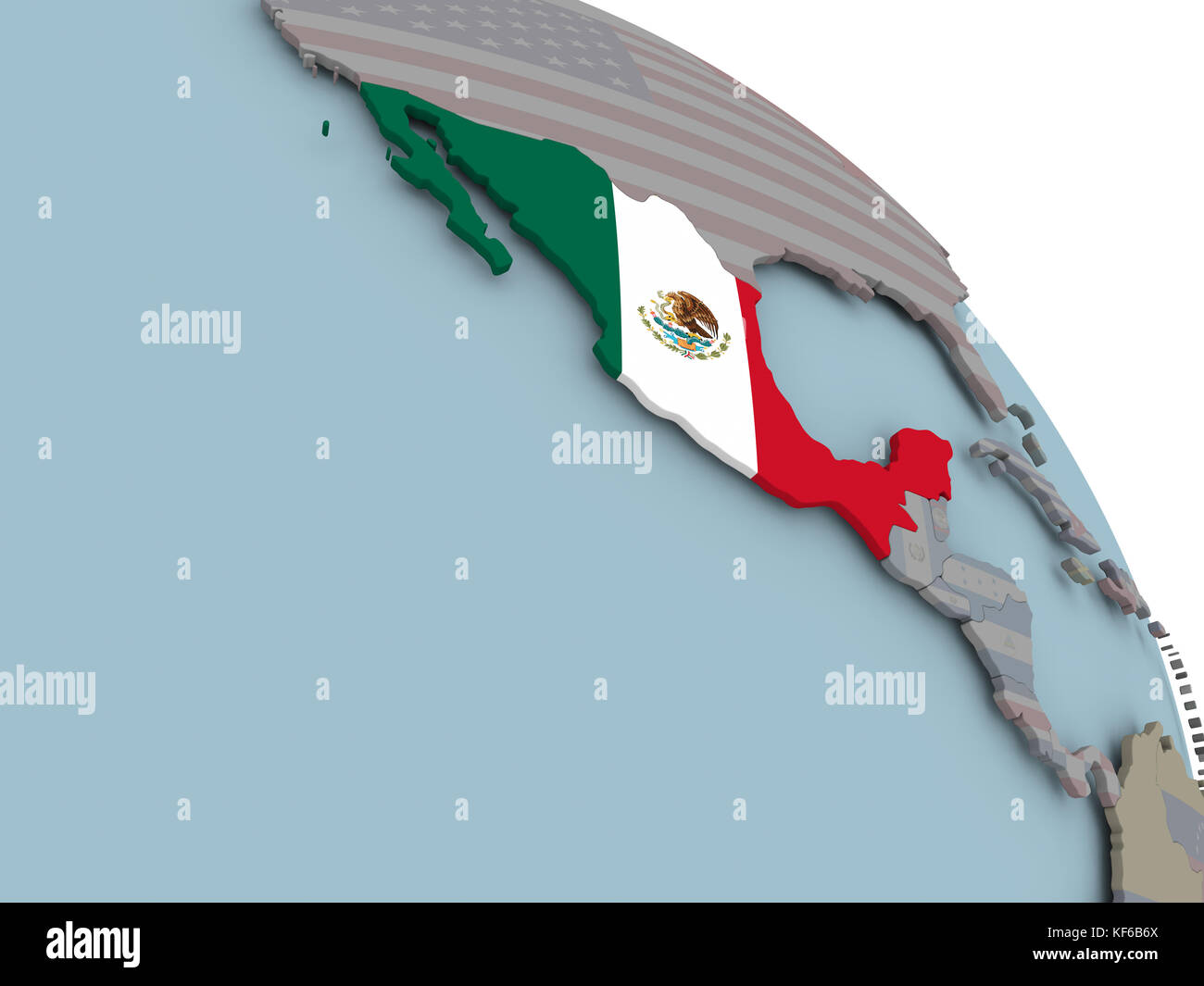 Illustration of Mexico on political globe with embedded flags. 3D ...