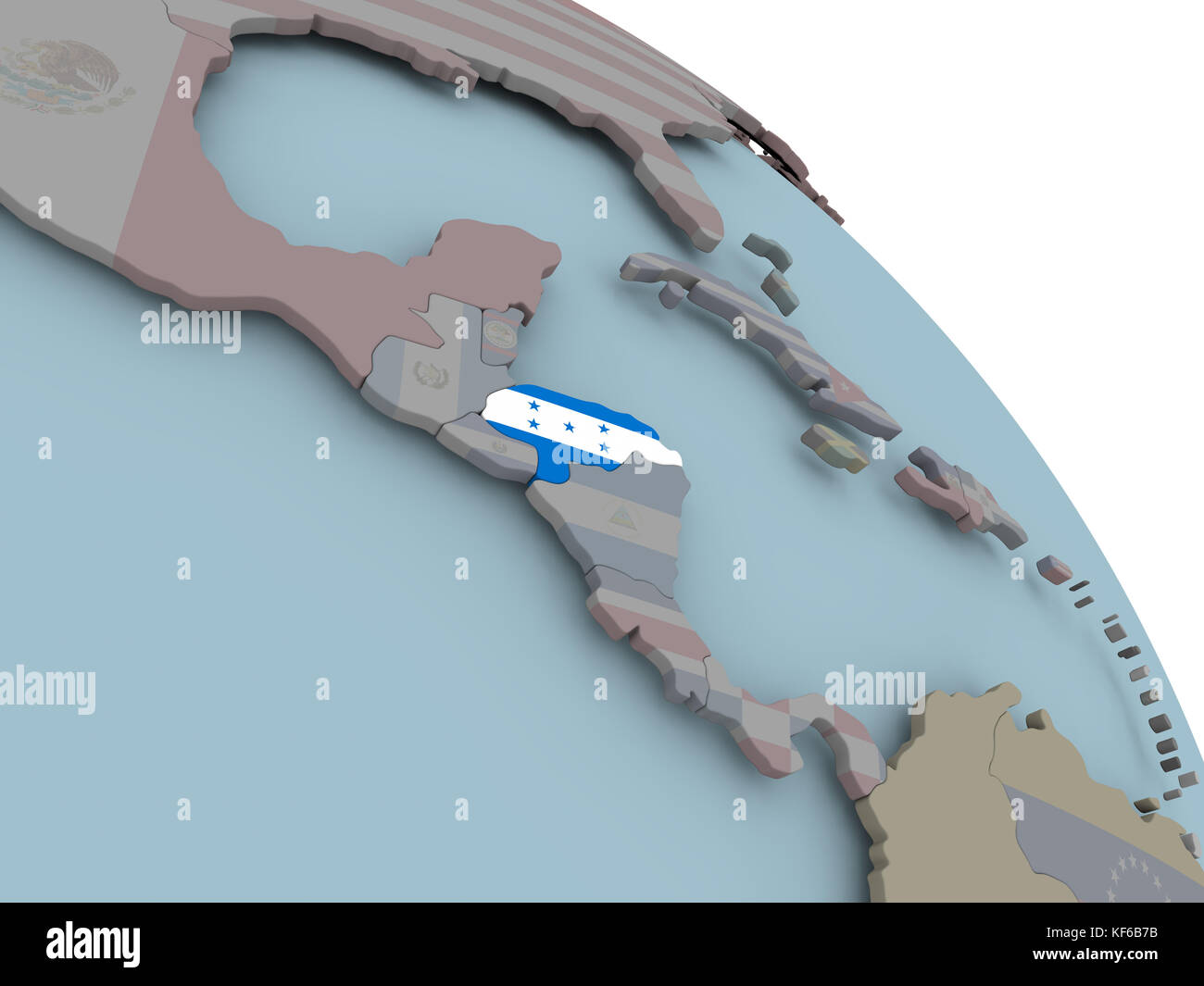 Illustration of Honduras on political globe with embedded flags. 3D ...