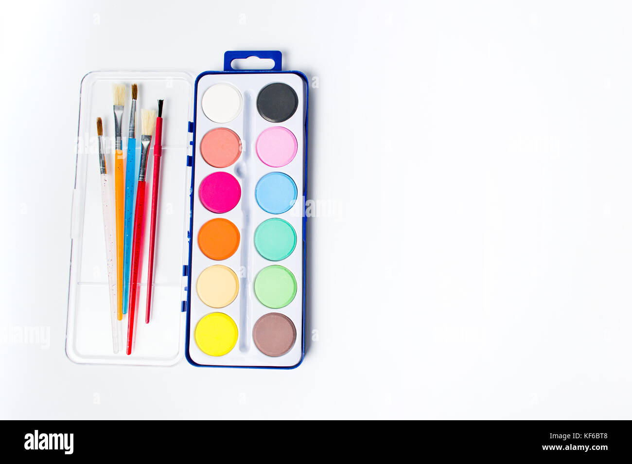 watercolors painting set with colorful brushes Stock Photo