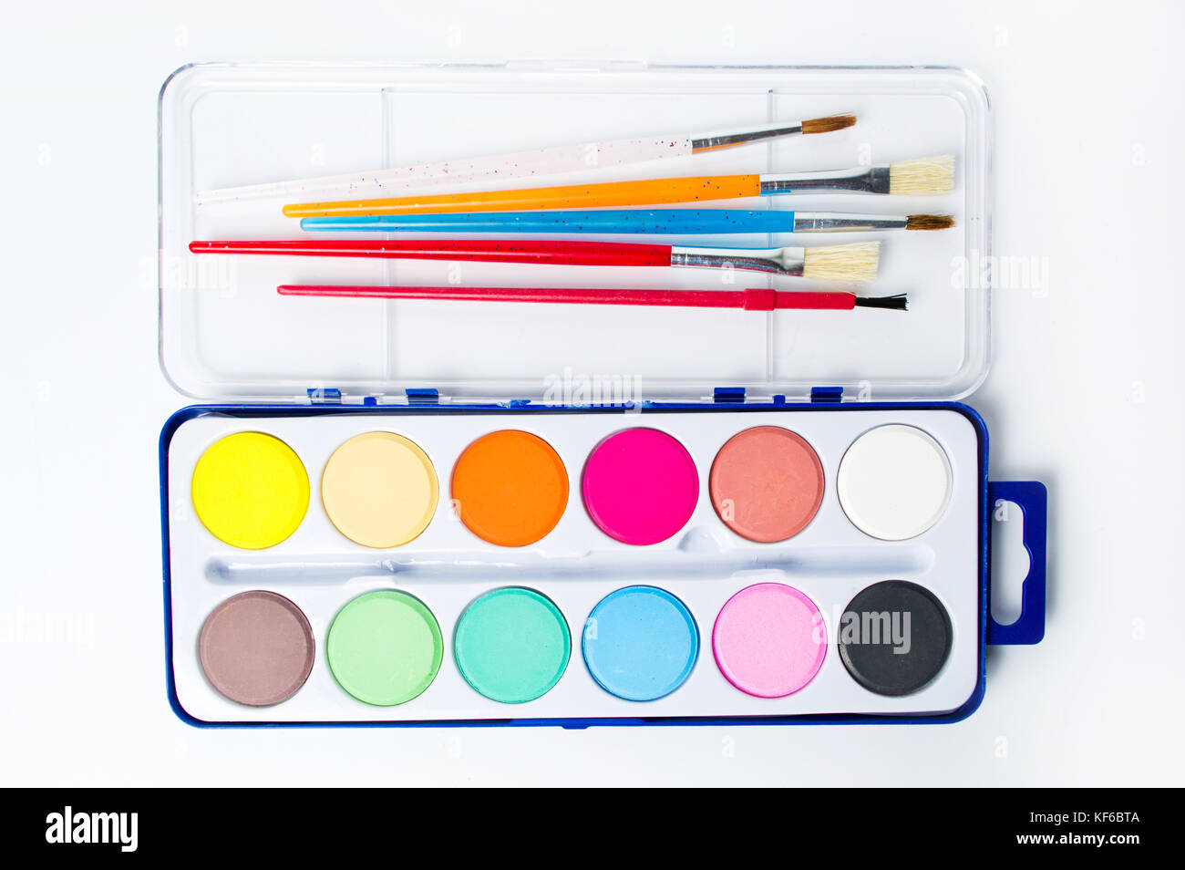 watercolors painting set with colorful brushes Stock Photo - Alamy