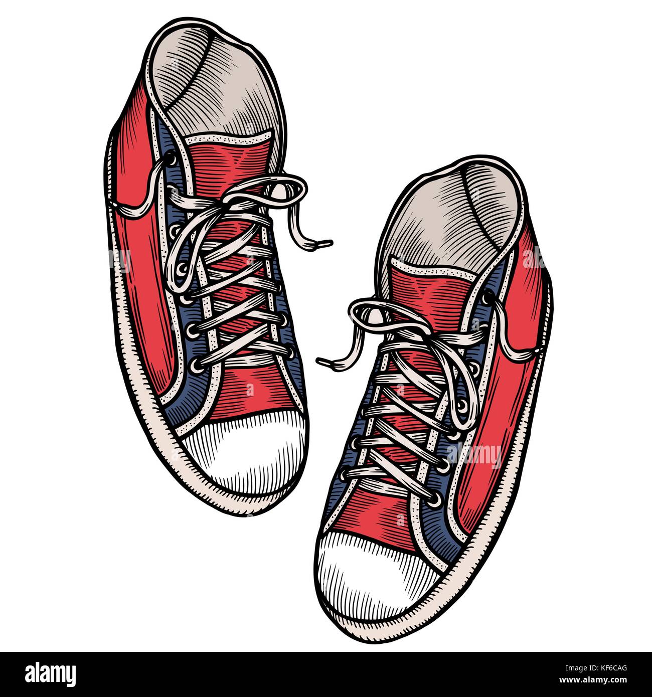 Vector illustration red sports sneakers with white laces isolated on ...