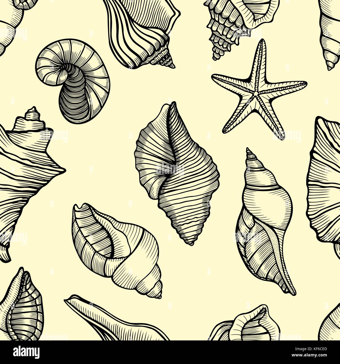 sea shells black and beige seamless vector background Stock Vector ...