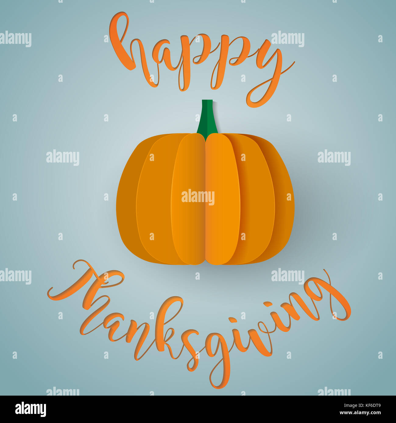 Happy thanksgiving card with paper cut style pumpkins Stock Photo