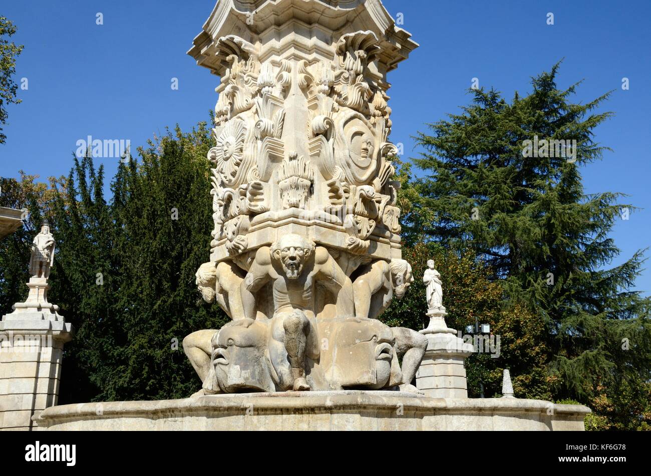 ornate stone carved fountain Our lady of the Remedies Church Lamego Portugal Stock Photo