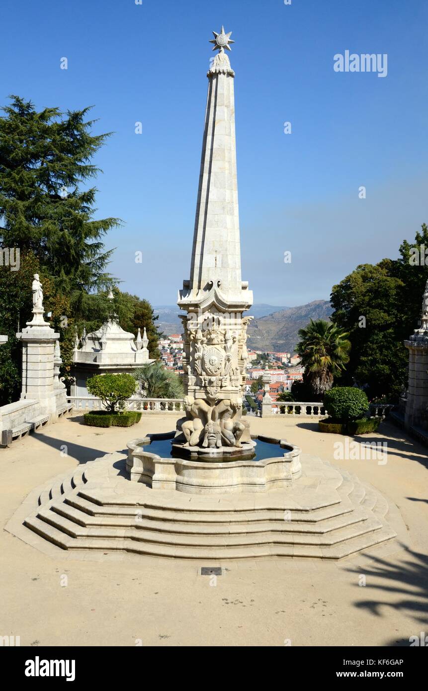 elaborate Carved stone fountain at the Lady of the Remedies Church Lamego portugal Stock Photo